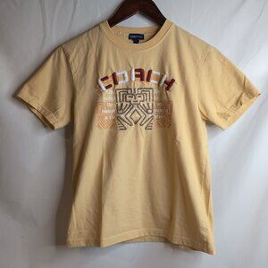 Coach Kids Unisex Yellow T-Shirt w/ Stitching Spell Out and Graphic, Size Large